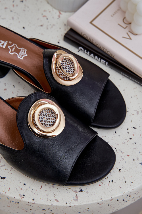 Елегантні Жіночі Сандалі На Низькому Каблуці З Декорацією Чорні Feledis