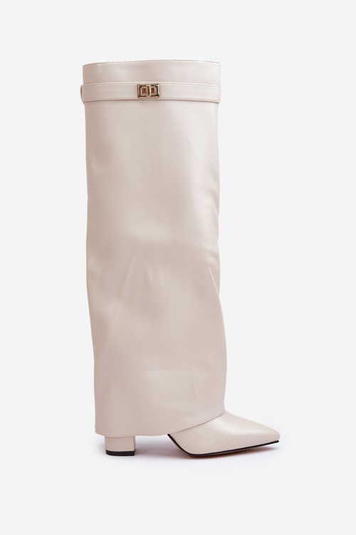 Чоботи жіночі з екошкіри на підборах світло-бежеві Avamora