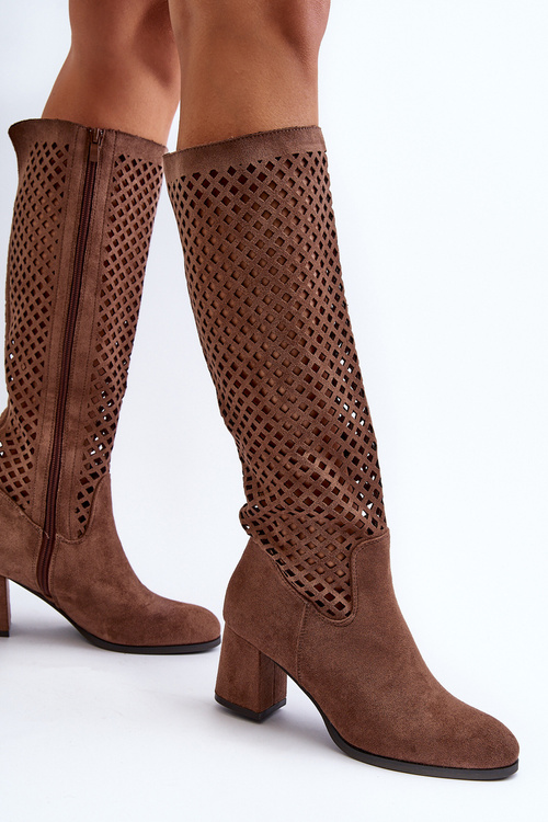 Коричневі замшеві чоботи на високих підборах на шнурівці Jolenna