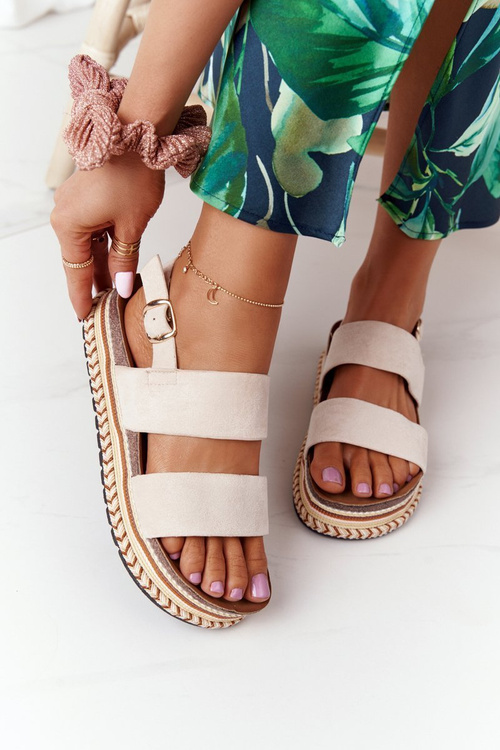 Замшеві босоніжки на платформі бежеві Olimpia