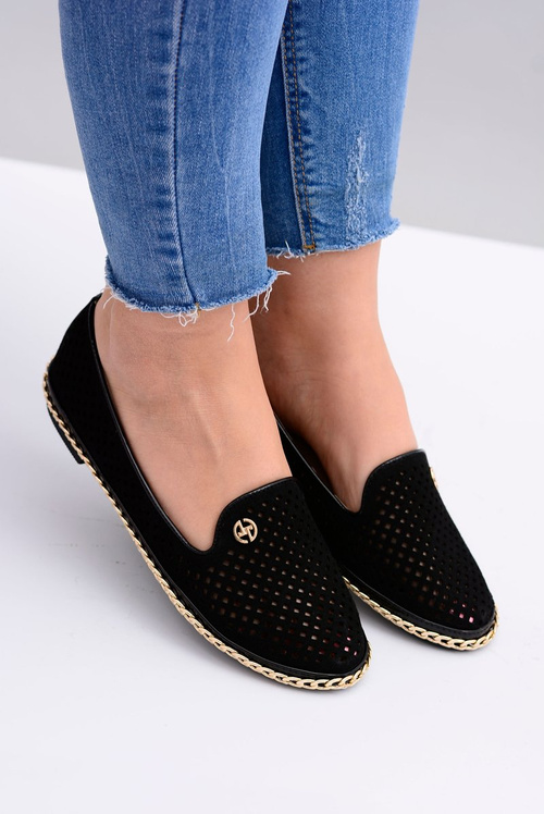 Лу Бу | Стильні чорні ажурні балетки Lords на шнурівці