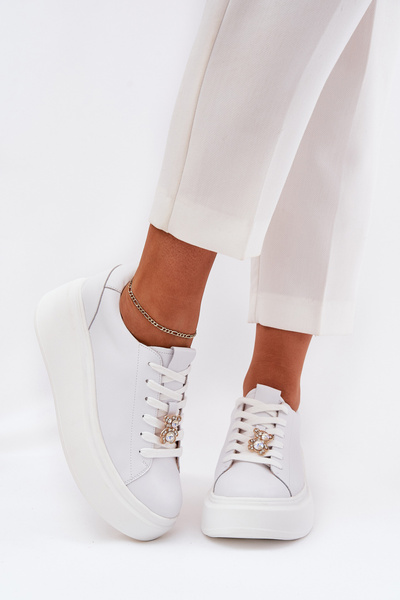 Жіноче Шкіряне Спортивне Взуття На Платформі З Прищіпкою Vinceza 39922 Білі
