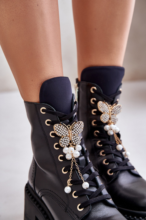 Шкіряні робочі ботильйони жіночі з метеликом чорні CheBello 4590