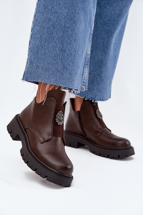 Утеплені Низькі Жіночі Чоботи З Декором На Блискавці Коричневі Lavira