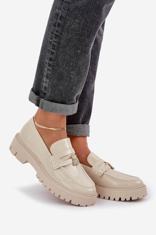 Лаковані Жіночі Мокасини З Ведмедиком Бежеві Wulinea