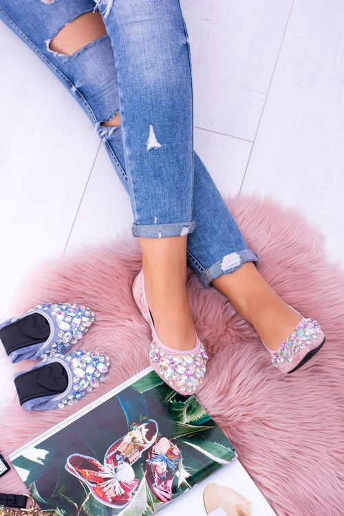 Lu Boo Pink Suede Eraser Ballerinas Stones Even