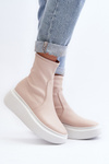 Жіночі шкіряні ботильйони Zazoo 3395 на масивній платформі бежеві