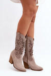 Жіночі бежеві замшеві ажурні чоботи на високих підборах Zazoo 3166/P
