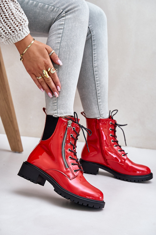 Лаковані робочі черевики із застібкою-блискавкою, утеплені червоного кольору Ravanthia