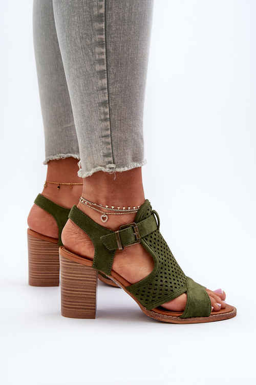 Мереживні сандалі на шпильці Темно-зелені Hey Lover