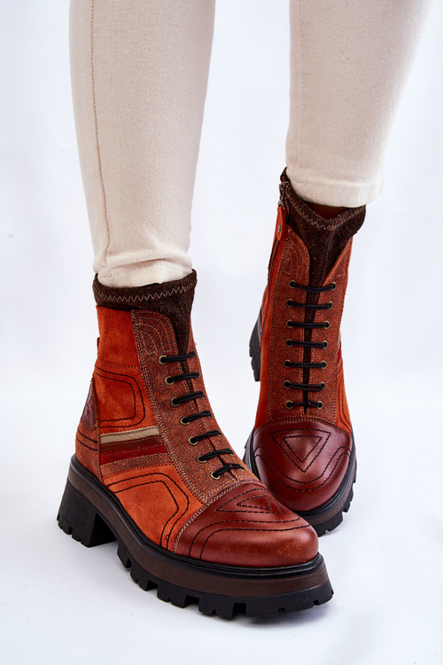 Жіночі шкіряні чоботи на підборах Maciejka 05624-08 оранжево-коричневі