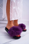 Жіночі шльопанці з хутром фіолетового кольору