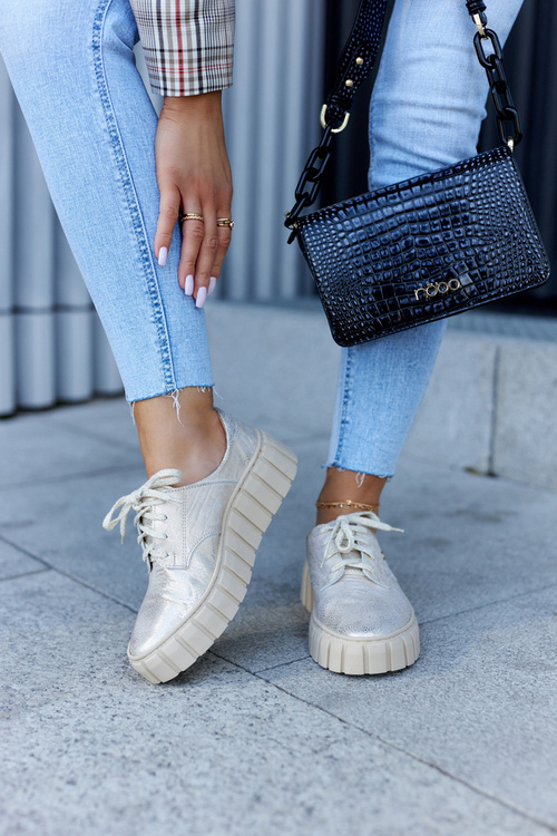 Шкіряне взуття на платформі Бежево-золотий Гіпноз