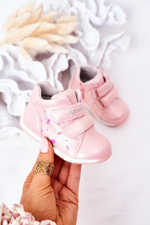 Дитячі шкіряні черевики на липучці Темно-рожеві Milo