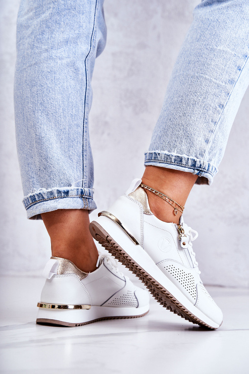 Жіночі спортивні шкіряні кросівки Білі Horessa