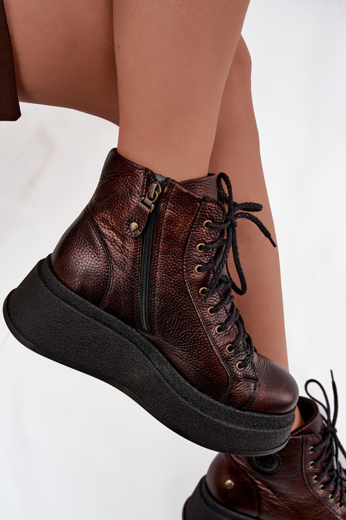 Шкіряні чоботи на масивній платформі Maciejka 06309-32 металевий коричневий