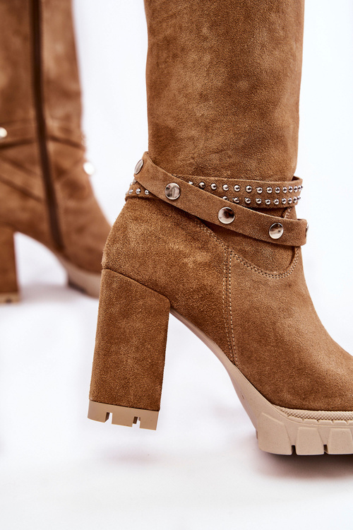 Жіночі високі чоботи на високому каблуці Lewski Shoes 3246 Beige