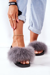 Жіночі тапочки з хутром темно-сірі Belmondo