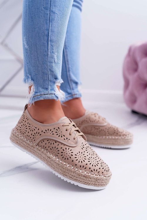 Еспадрільї жіночі замшеві бежеві MyShoes на шнурівці