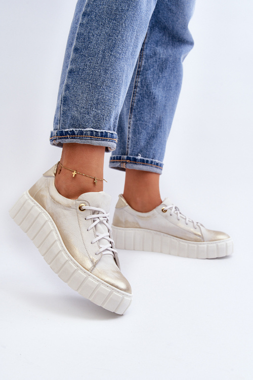 Жіночі шкіряні лофери на товстій підошві Zazoo 2919 золоті