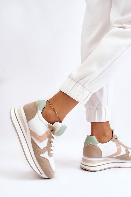 Жіночі кросівки на танкетці біло-бежеві Нева