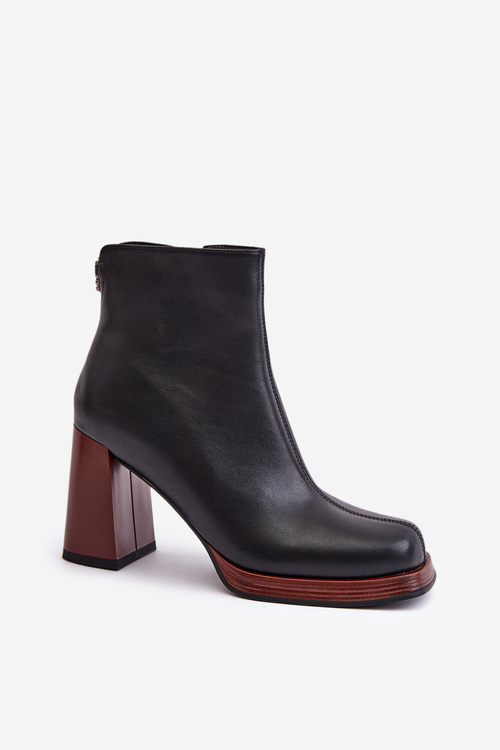 Шкіряні жіночі ботильйони на підборах утеплені D&A JC42-37 чорні