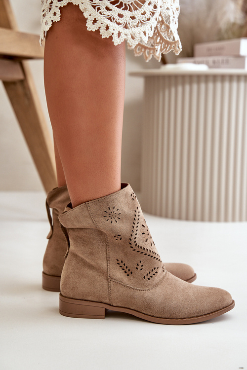 Жіночі ботильйони на блискавці та декоративній деталі Еко Замша Бежеві Lerioria