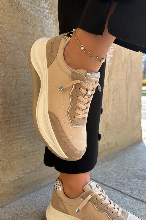 Жіночі замшеві кросівки на платформі Big Star RR274A345 HI-POLY SYSTEM Темно-бежеві