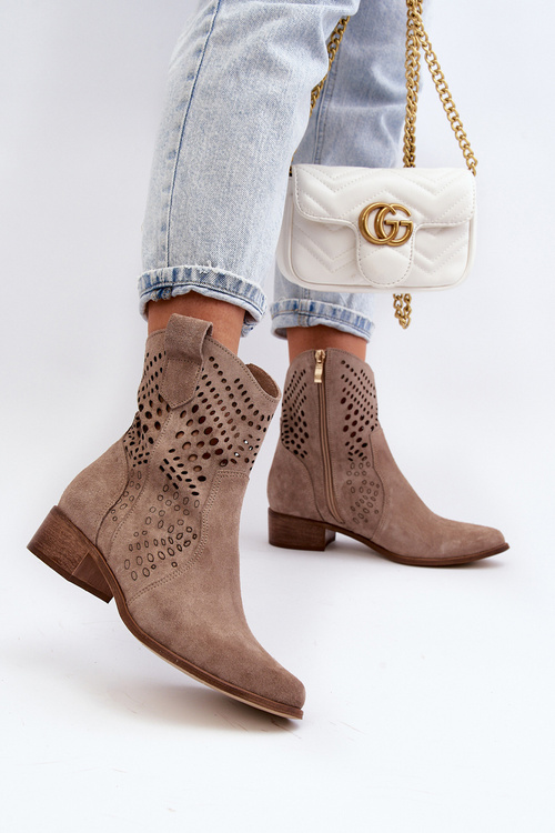 Жіночі ботильйони ажурні на підборах Zazoo 3394/2 Cappuccino