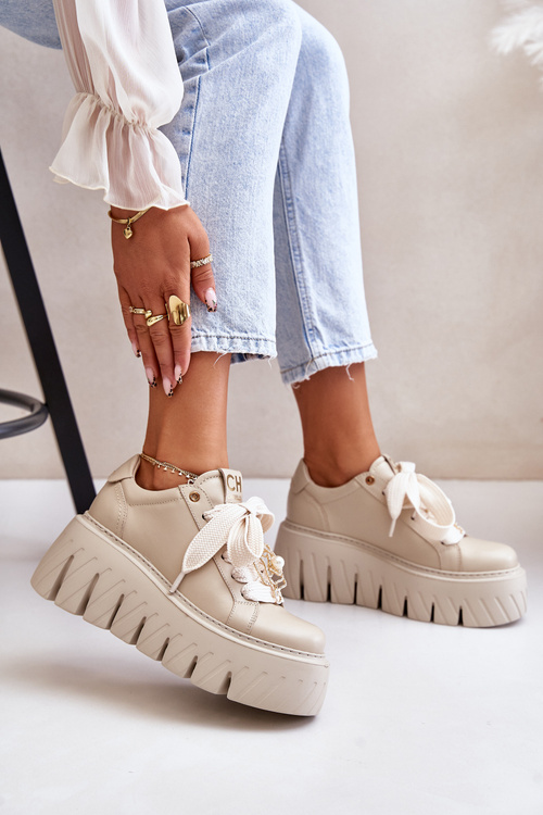 Жіночі кросівки на масивній підошві з золотистим декором CheBello 4530 Beige