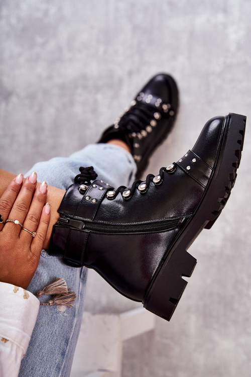 шкіряні чоботи з декоративним поясом Black Sabine