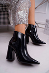 Жіночі чоботи на шпильці лаковані чорні ферти