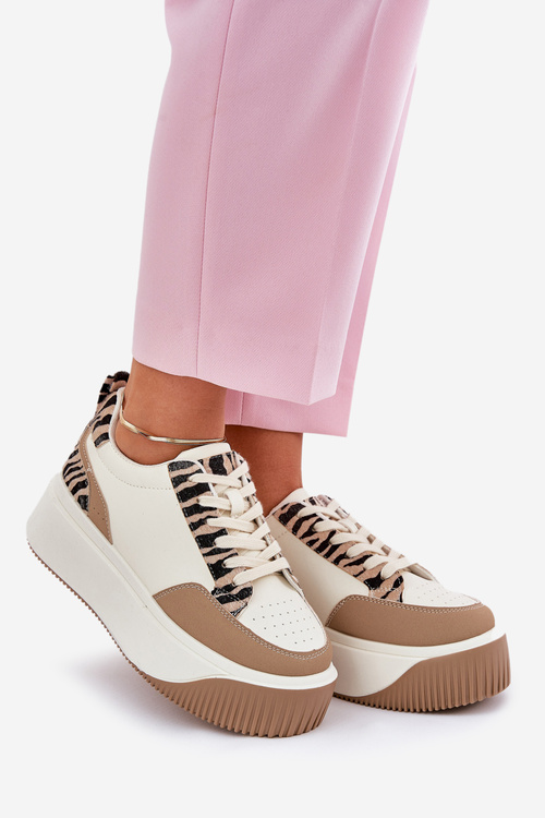 Жіночі Кросівки на Масивній Платформі Zebra Бежеві Tamorniel