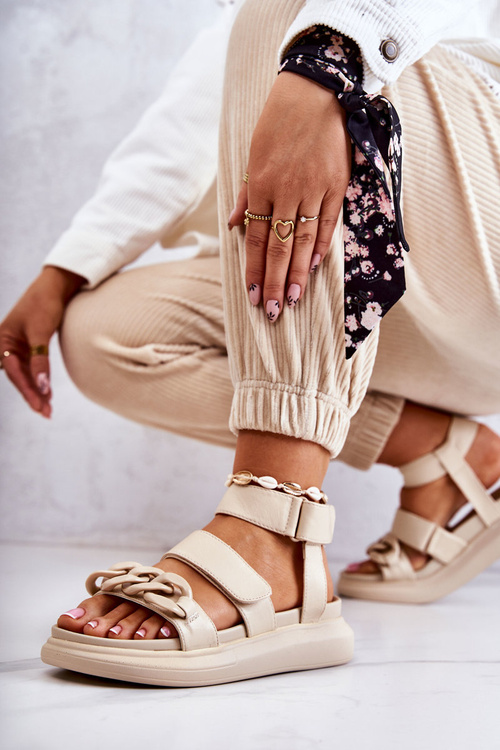 Шкіряні босоніжки з ланцюжком La.Fi Beige Alissia