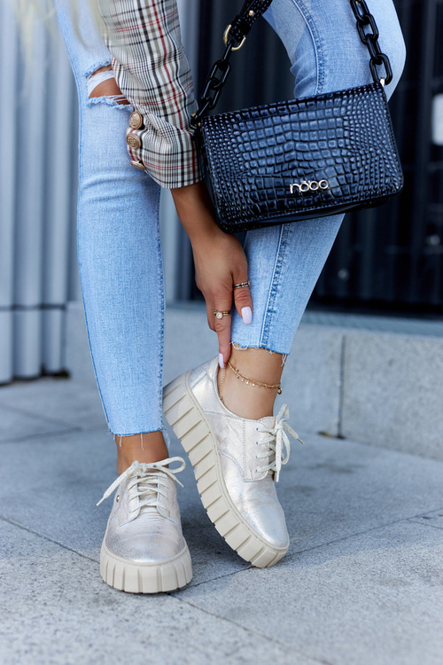 Шкіряне взуття на платформі Бежево-золотий Гіпноз