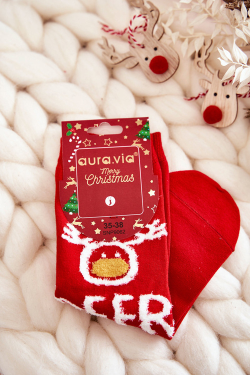 Жіночі шкарпетки з різдвяним малюнком оленячого червоного кольору