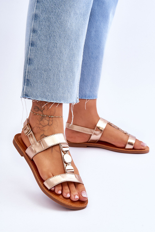 Жіночі босоніжки на плоскій підошві з декоративним поясом Gold Berry