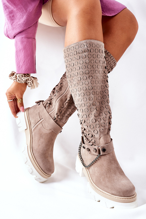 Жіночі високі чорні черевики Lewski Cappuccino Suede 2866