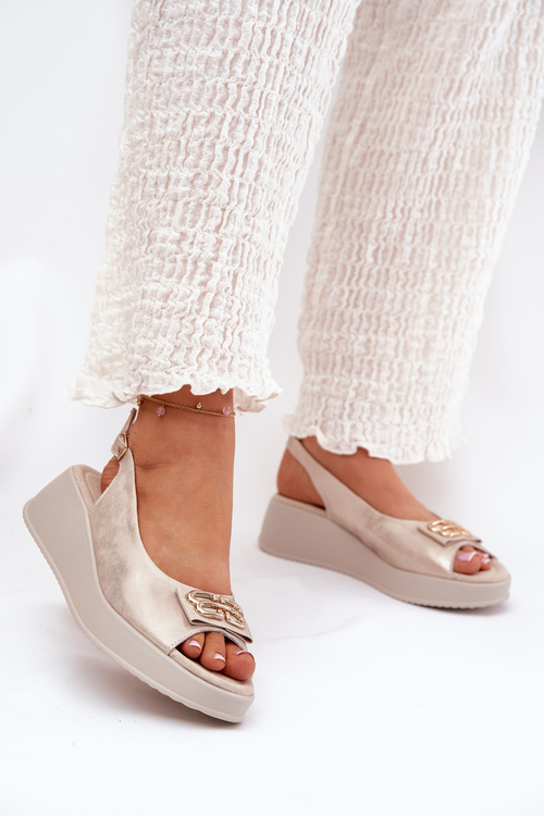 Шкіряні Жіночі Сандалі На Котурні З Декоративним Елементом S.Barski LR51-593 Золоті