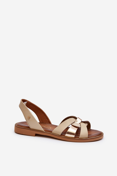 Бежеві жіночі шкіряні босоніжки Zazoo 40382