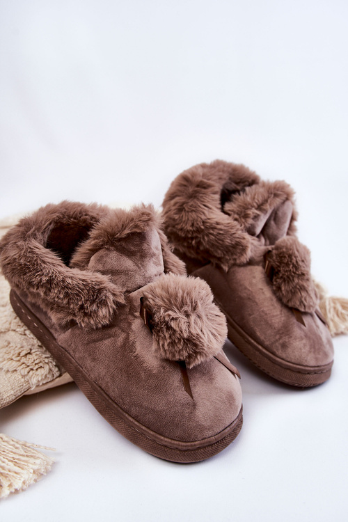 Жіночі хутряні сліпони з помпоном коричневого кольору Noemi