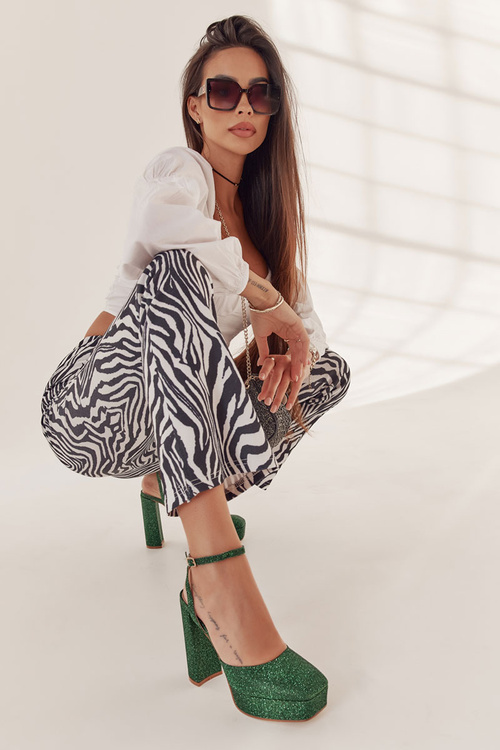 Жіночі босоніжки з блискітками на каблуці Зелений розель