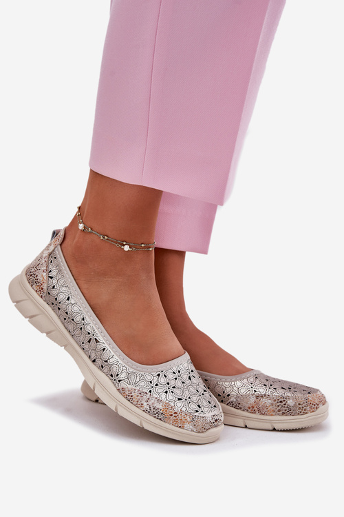 Шкіряні Перфоровані Легкі Балерини Золоті Leaneila