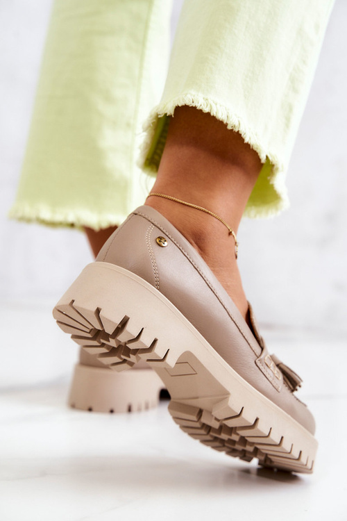 Жіночі шкіряні черевики Бахрома Maciejka 05497-04 Бежеві