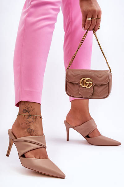 Шкіряні босоніжки на підборах Темно-бежеві Aveline