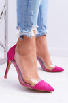 Жіночі туфлі на високих підборах, прозорі гострі, кольору фуксії Live