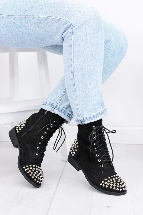 Жіночі чоботи Lu Boo замшеві робочі чорні з шпильками