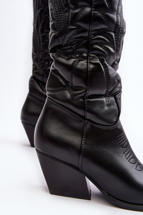 Жіночі шкіряні ковбойські чоботи на каблуці чорні Sloana