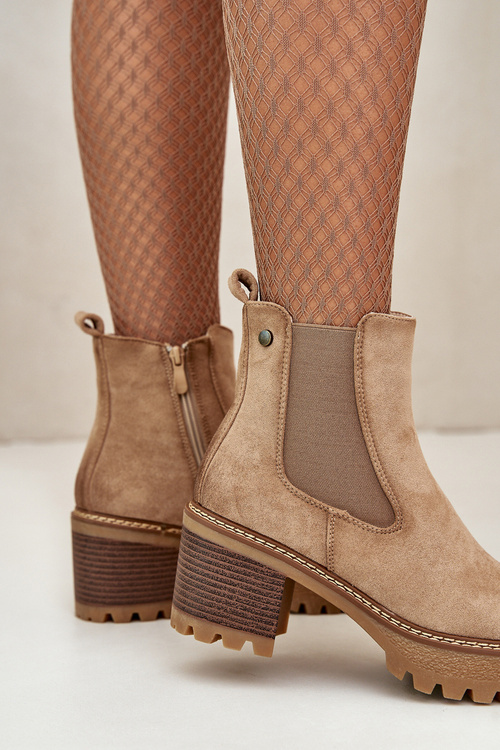 Жіночі утеплені чоботи на підборах Еко Замша Бежеві Irissinae