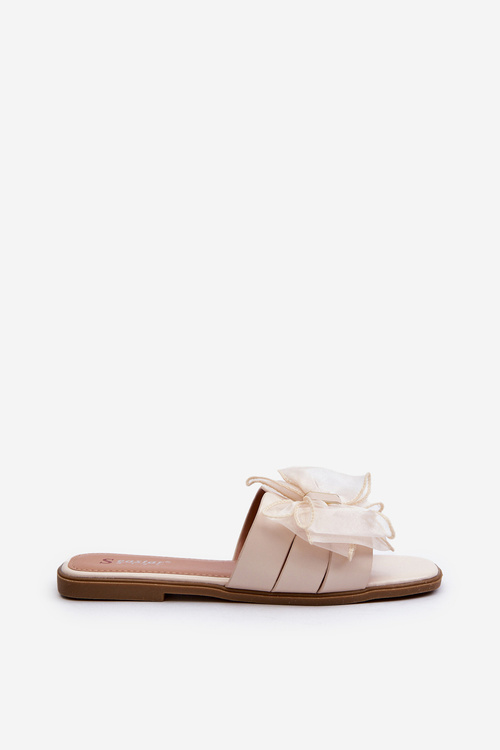 Жіночі тапочки на плоскій підошві з бантом Бежеві Балінда
